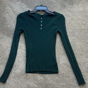 Express Deep Green Ribbed Long Sleeve Top